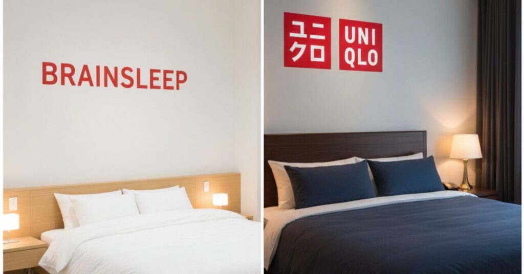 ブレインスリープ（左）とユニクロ（右）のイメージ比較。ブレインスリープウェアは3サイズ展開が多く、身長の“高さ”も意識して選ぶ必要があることを示した画像。