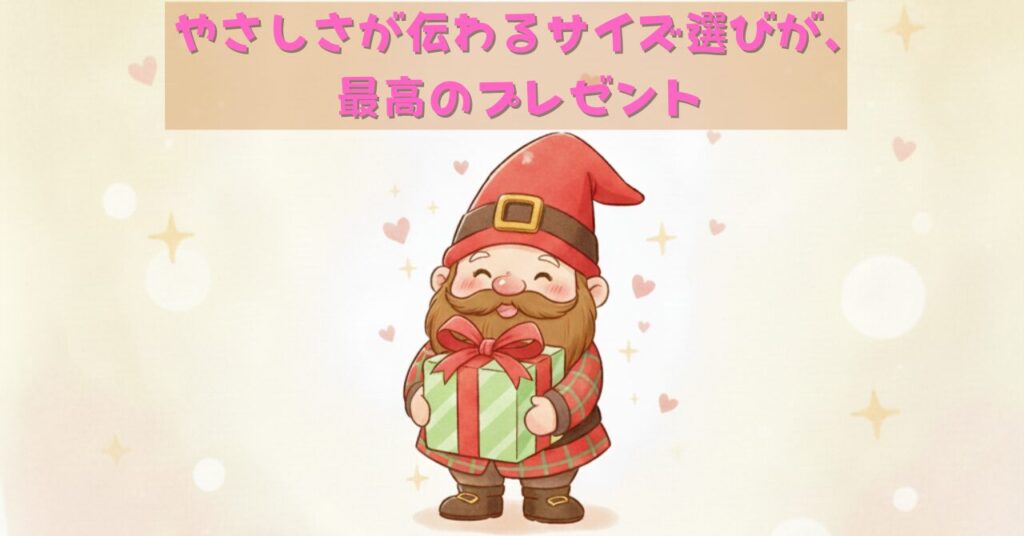 プレゼントを大事に抱えるドワーフの優しいイラスト