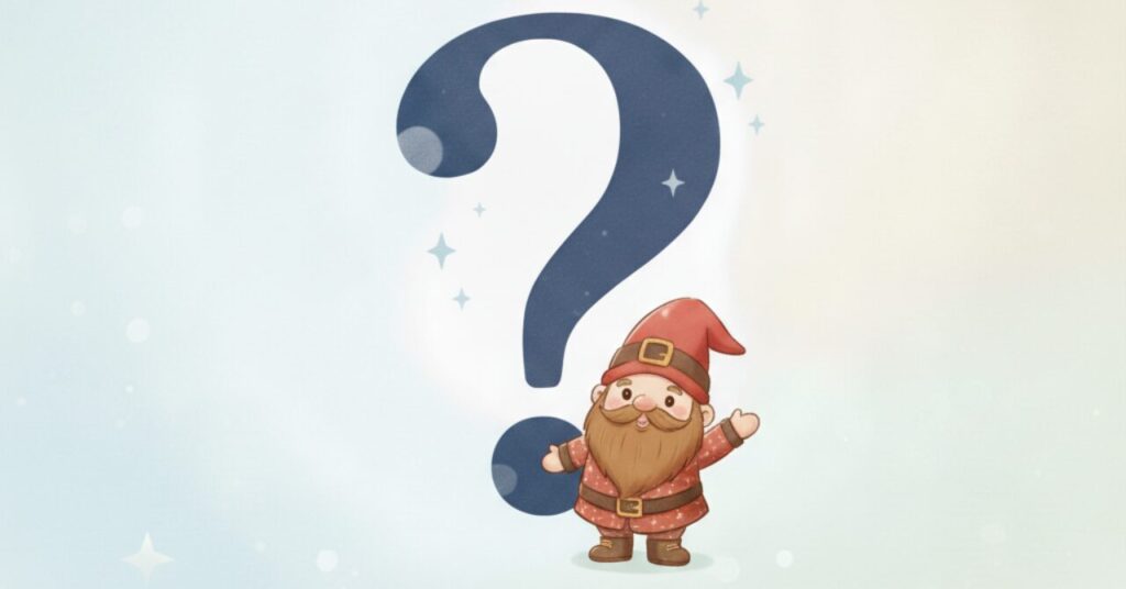 大きなクエスチョンマークとドワーフが案内しているイラスト