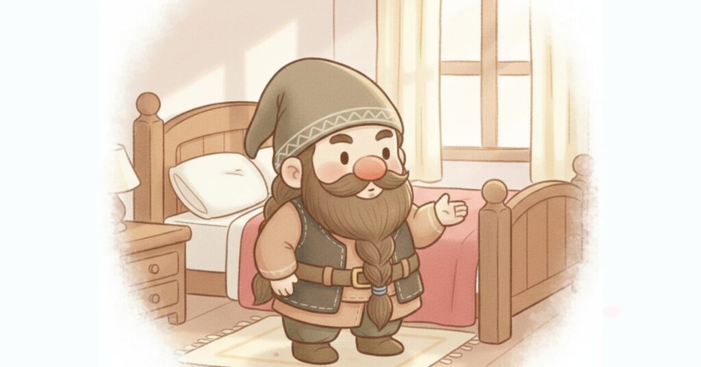 寝室でドワーフが穏やかに説明する様子。ベネクスのリカバリーウェア「コンフォートタッチ」がどんな人に向いているかを整理する導入イメージ