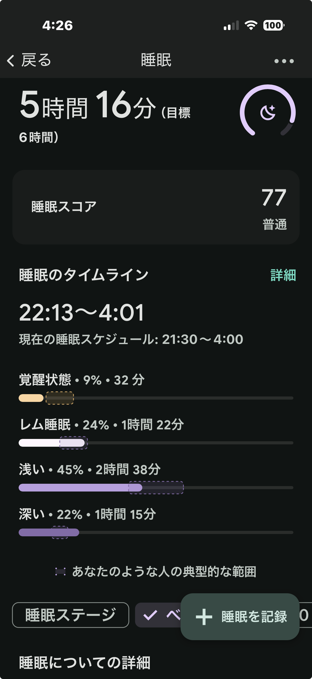 Day 5 睡眠ステージ分布（5/22）