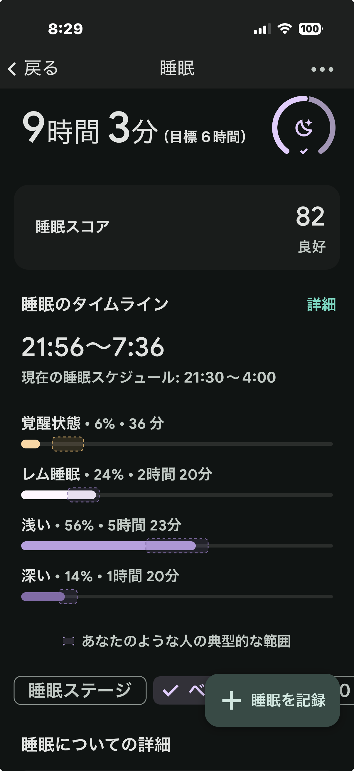Day 6 睡眠ステージ分布（5/23）