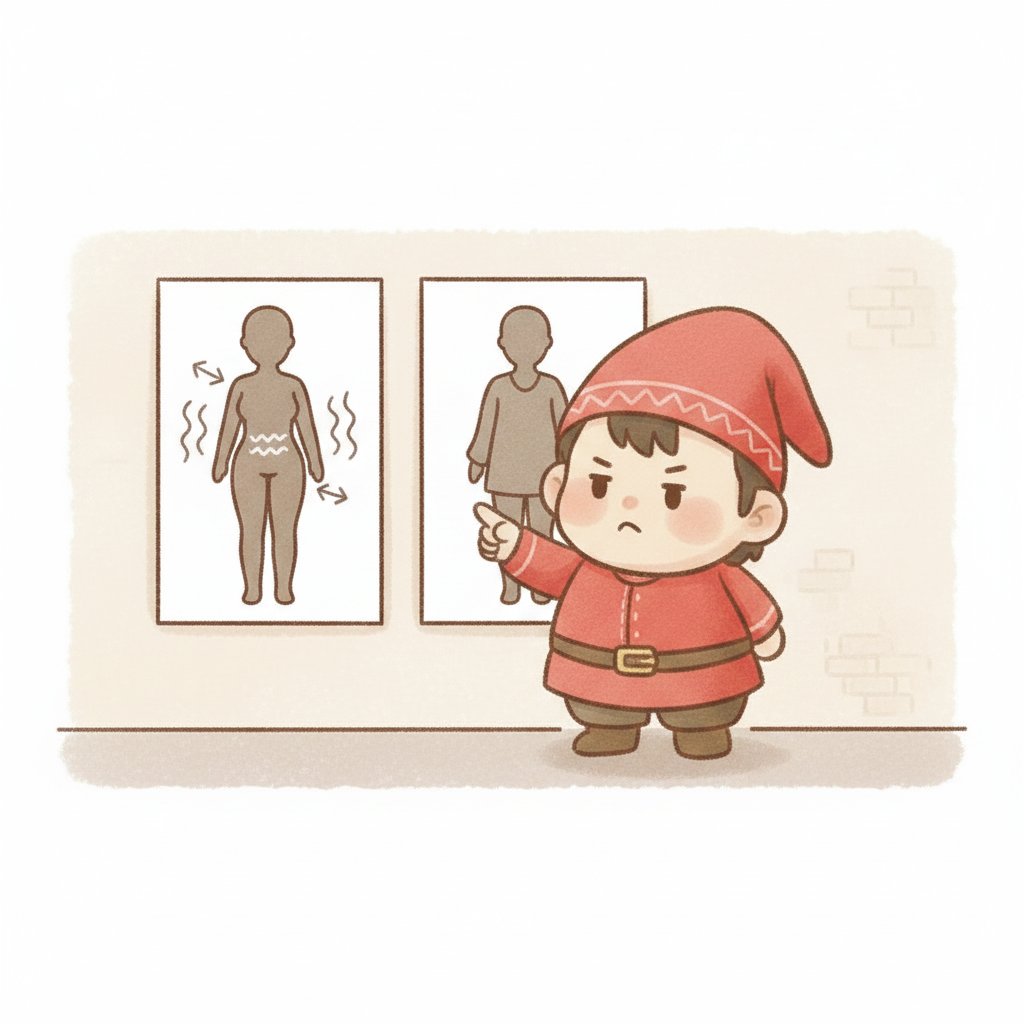 着圧と非着圧の仕組みを比較する赤の小人