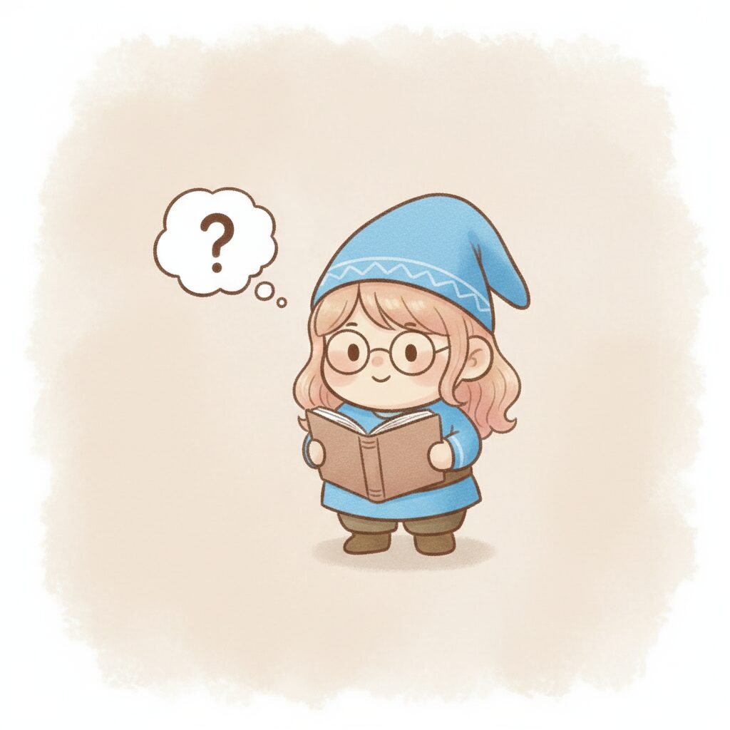 メガネをかけて本を読む青の小人