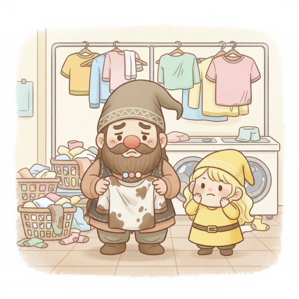 汚れた服に困るドワーフと黄色の小人