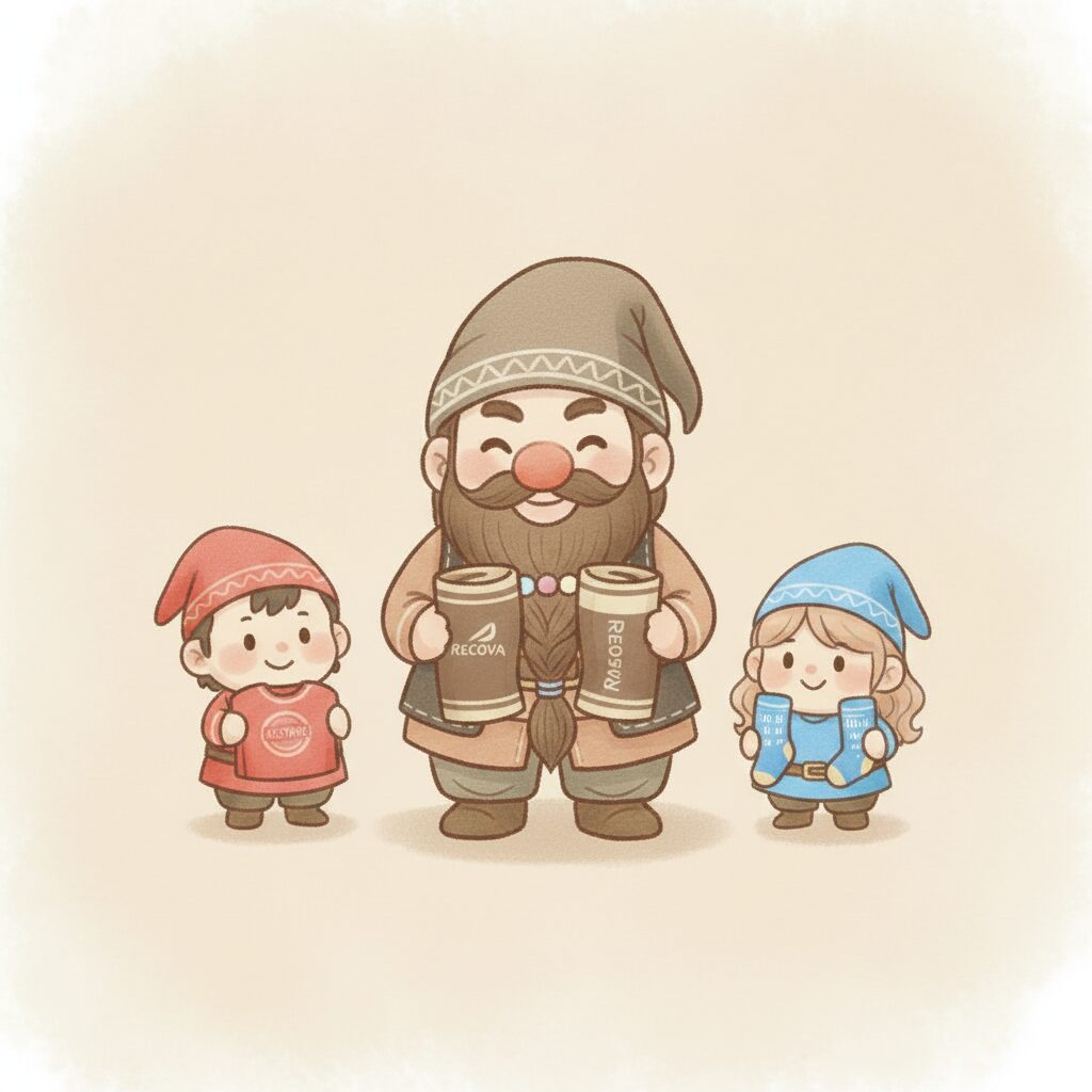 3ブランドのリカバリーウェアを比較するドワーフたち