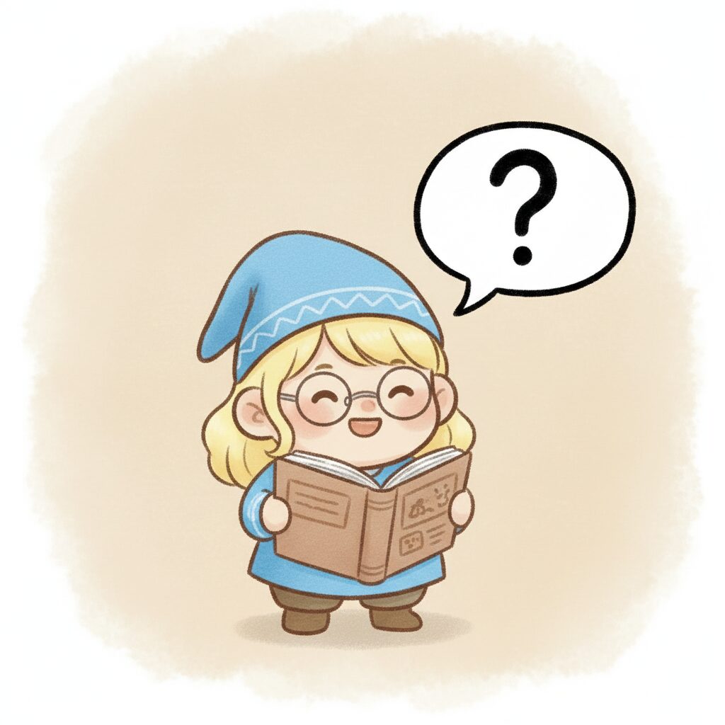 メガネをかけて本を読む青の小人