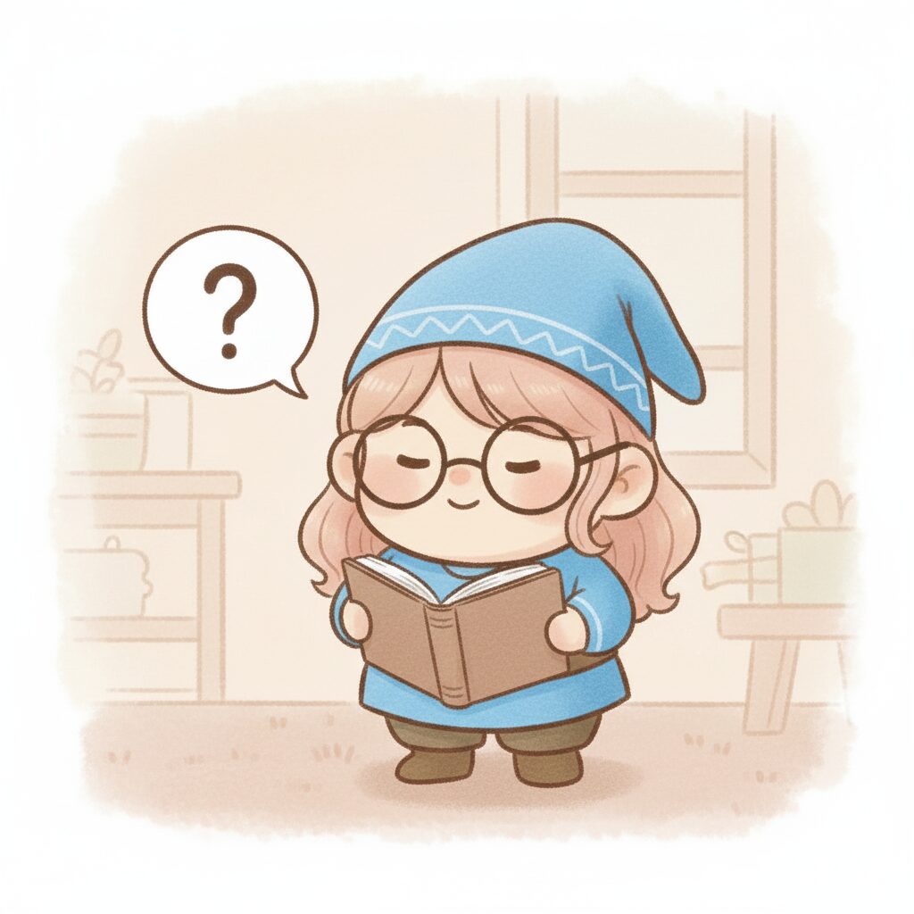メガネをかけて本を読む青の小人