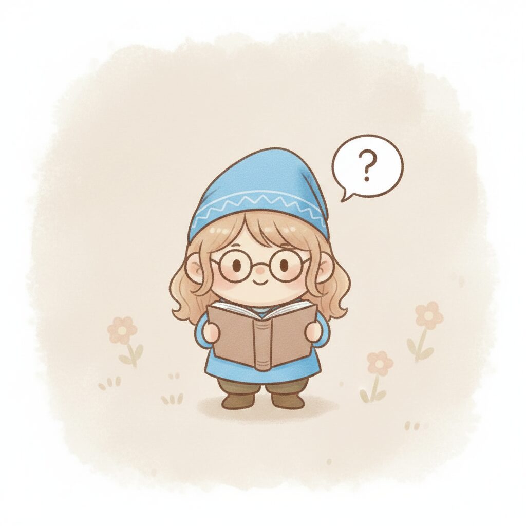 メガネをかけて本を読む青の小人
